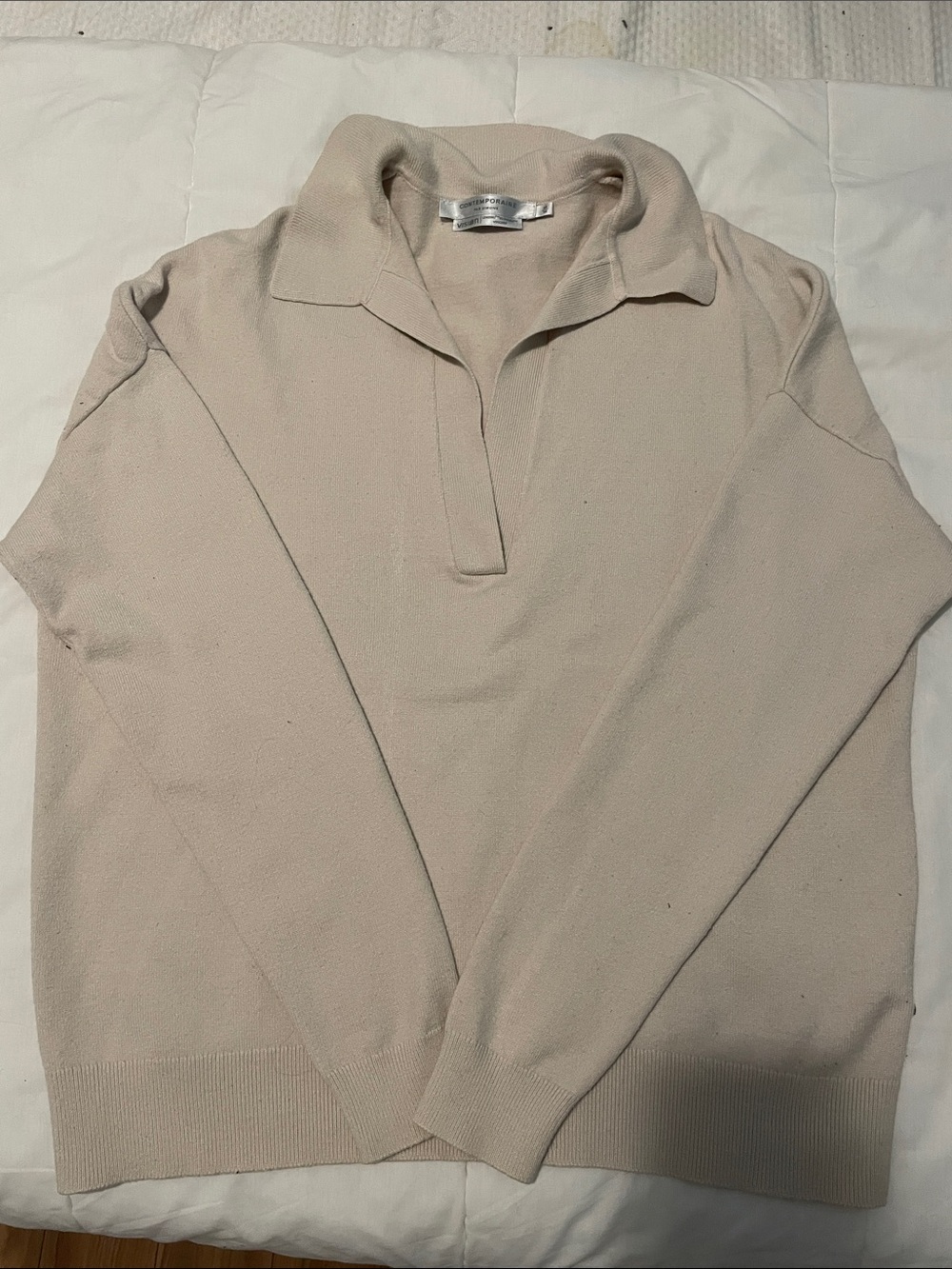 Cream V-Neck Polo Knit Sweater by Simons Contemporaine